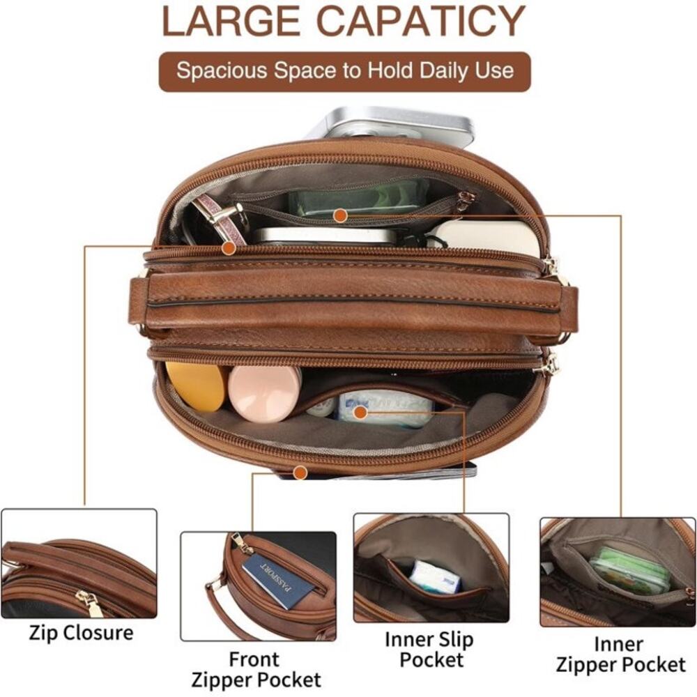 Top-Handle Crossbody Bag Soft Leather Trendy Purse Circle Handbags Small - Picture 4 of 6